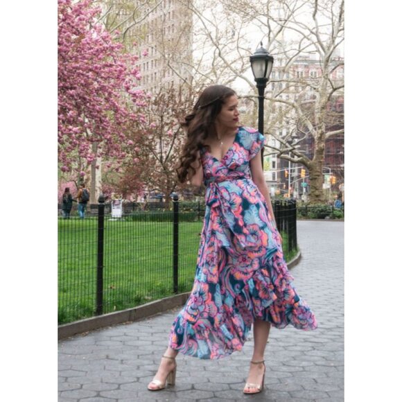 LILLY PULITZER NWT $258 Marianna Dress in Nauti Navy Boho Bateau Wrap Dress SM - Picture 1 of 14